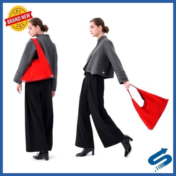 Oversized Genuine Suede Leather Hobo Shoulder Tote Bag with Detachable Clutch - Picture 6 of 7